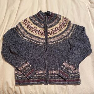 Vintage Zip Up Sweater - Blue and Cream